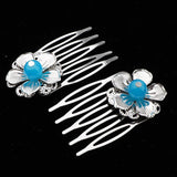 Maxbell Flower Wedding Bridal Chinese Hair Comb Bead Headpiece Hair Clip Pin Jewelry Blue