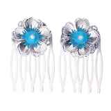 Maxbell Flower Wedding Bridal Chinese Hair Comb Bead Headpiece Hair Clip Pin Jewelry Blue