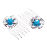 Maxbell Flower Wedding Bridal Chinese Hair Comb Bead Headpiece Hair Clip Pin Jewelry Blue