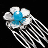 Maxbell Flower Wedding Bridal Chinese Hair Comb Bead Headpiece Hair Clip Pin Jewelry Blue