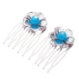 Maxbell Flower Wedding Bridal Chinese Hair Comb Bead Headpiece Hair Clip Pin Jewelry Blue