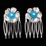 Maxbell Flower Wedding Bridal Chinese Hair Comb Bead Headpiece Hair Clip Pin Jewelry Blue