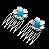 Maxbell Flower Wedding Bridal Chinese Hair Comb Bead Headpiece Hair Clip Pin Jewelry Blue