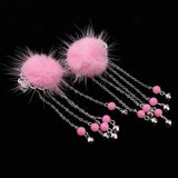 2pack Chinese Style Furry Ball Non Slip Alligator Hair Clip Headdress Pink