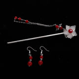 Dangle Hair Stick Chopstick Clip Flower Hairpin Chignon Pin Tassel Earrings Red