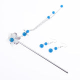 Dangle Hair Stick Chopstick Clip Flower Hairpin Chignon Pin Tassel Earrings Blue