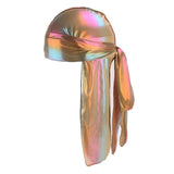 Max Shiny Rainbow Silky Chemo Scarf Cap Musilim Hat Durag Headwrap Gold