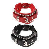 Max Punk Adjustable Leather Bracelet Wide Belt Cuff Bangle for Men Women Red