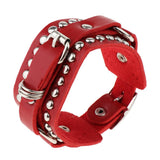 Max Punk Adjustable Leather Bracelet Wide Belt Cuff Bangle for Men Women Red