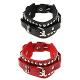 Max Punk Adjustable Leather Bracelet Wide Belt Cuff Bangle for Men Women Red