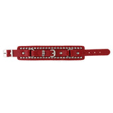 Max Punk Adjustable Leather Bracelet Wide Belt Cuff Bangle for Men Women Red