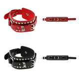 Max Punk Adjustable Leather Bracelet Wide Belt Cuff Bangle for Men Women Red