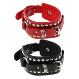 Max Punk Adjustable Leather Bracelet Wide Belt Cuff Bangle for Men Women Red