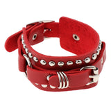 Max Punk Adjustable Leather Bracelet Wide Belt Cuff Bangle for Men Women Red