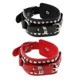 Max Punk Adjustable Leather Bracelet Wide Belt Cuff Bangle for Men Women Red