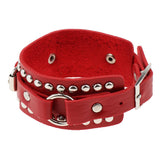 Max Punk Adjustable Leather Bracelet Wide Belt Cuff Bangle for Men Women Red