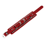Max Punk Adjustable Leather Bracelet Wide Belt Cuff Bangle for Men Women Red