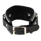 Max Punk Adjustable Leather Bracelet Wide Belt Cuff Bangle for Men Women Black