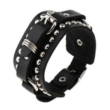 Max Punk Adjustable Leather Bracelet Wide Belt Cuff Bangle for Men Women Black