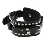 Max Punk Adjustable Leather Bracelet Wide Belt Cuff Bangle for Men Women Black
