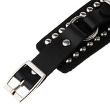 Max Punk Adjustable Leather Bracelet Wide Belt Cuff Bangle for Men Women Black