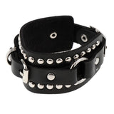 Max Punk Adjustable Leather Bracelet Wide Belt Cuff Bangle for Men Women Black