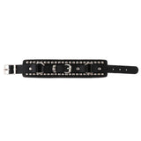 Max Punk Adjustable Leather Bracelet Wide Belt Cuff Bangle for Men Women Black