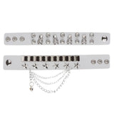 Max Layered Gothic Skull Punk Bracelet Rivet Leather Cuff Bangle Wristband White