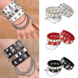 Max Layered Gothic Skull Punk Bracelet Rivet Leather Cuff Bangle Wristband White