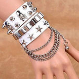 Max Layered Gothic Skull Punk Bracelet Rivet Leather Cuff Bangle Wristband White