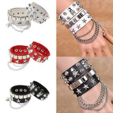 Max Layered Gothic Skull Punk Bracelet Rivet Leather Cuff Bangle Wristband White