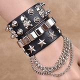 Max Layered Gothic Skull Punk Bracelet Rivet Leather Cuff Bangle Wristband Black