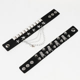 Max Layered Gothic Skull Punk Bracelet Rivet Leather Cuff Bangle Wristband Black