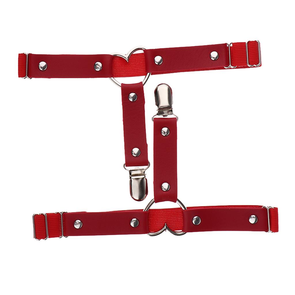 Max Womens Heart Decor Sexy Garters Adjustable Leg Strap Garters Suspenders Red