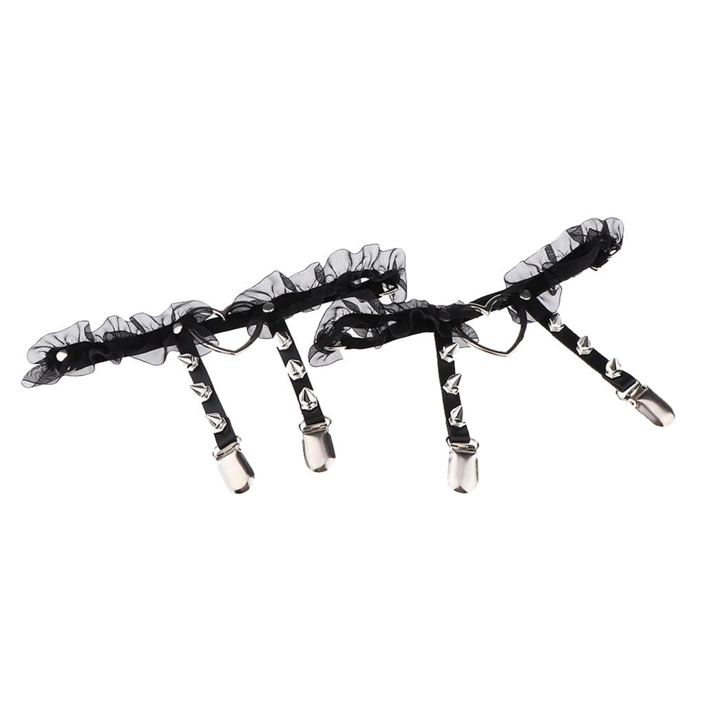 Maxbell Women Heart Decor Sexy Garters Adjustable Leg Strap Garters Suspenders Black