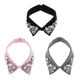 Women Fake Collar Removable False Blouse Crystal Diamonte Collar Black