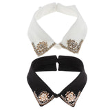 Womens Fake Collar Removable Blouse Pearl Rhinestones Chiffon Collar Black