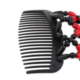 Max Stretch Double Hair Comb Clip Wood Beads Double Clip Hair Accessory Red