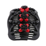 Max Stretch Double Hair Comb Clip Wood Beads Double Clip Hair Accessory Red