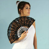 Max Retro Chinese Lace Folding Hand Held Dance Fan Wedding Party Fan Black