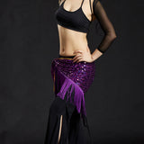 Belly Dance Hip Scarf Shining Triangle Tassel Hip Scarves Skirt Purple