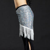 Max Belly Dance Hip Scarf Shining Triangle Tassel Hip Scarves Skirt White