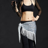 Max Belly Dance Hip Scarf Shining Triangle Tassel Hip Scarves Skirt White