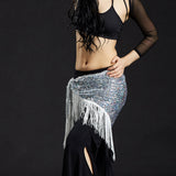 Max Belly Dance Hip Scarf Shining Triangle Tassel Hip Scarves Skirt White