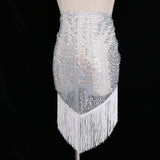 Max Belly Dance Hip Scarf Shining Triangle Tassel Hip Scarves Skirt White