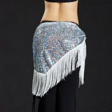 Max Belly Dance Hip Scarf Shining Triangle Tassel Hip Scarves Skirt White