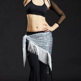 Max Belly Dance Hip Scarf Shining Triangle Tassel Hip Scarves Skirt White