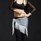 Max Belly Dance Hip Scarf Shining Triangle Tassel Hip Scarves Skirt White