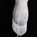 Max Belly Dance Hip Scarf Shining Triangle Tassel Hip Scarves Skirt White