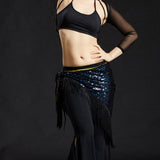 Max Belly Dance Hip Scarf Shining Triangle Tassel Hip Scarves Skirt Balck